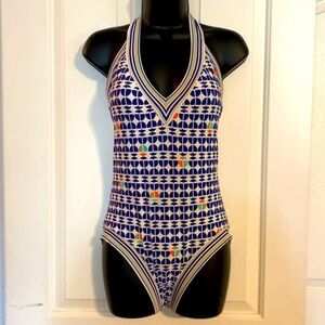 “TRINA TURK” Geometric Halter Tie Swimsuit